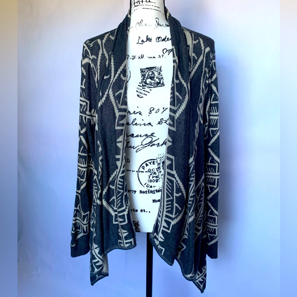 Wet Seal Tribal Aztec Blue & Tan Open Front Cardigan large